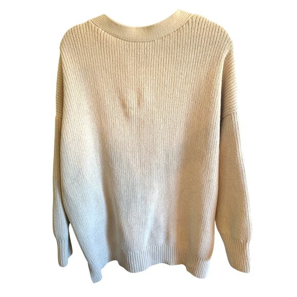Abercrombie & Fitch XL Beige Ribbed Heavy Knit Cardigan Sweater Pockets Cottage - Picture 2 of 11